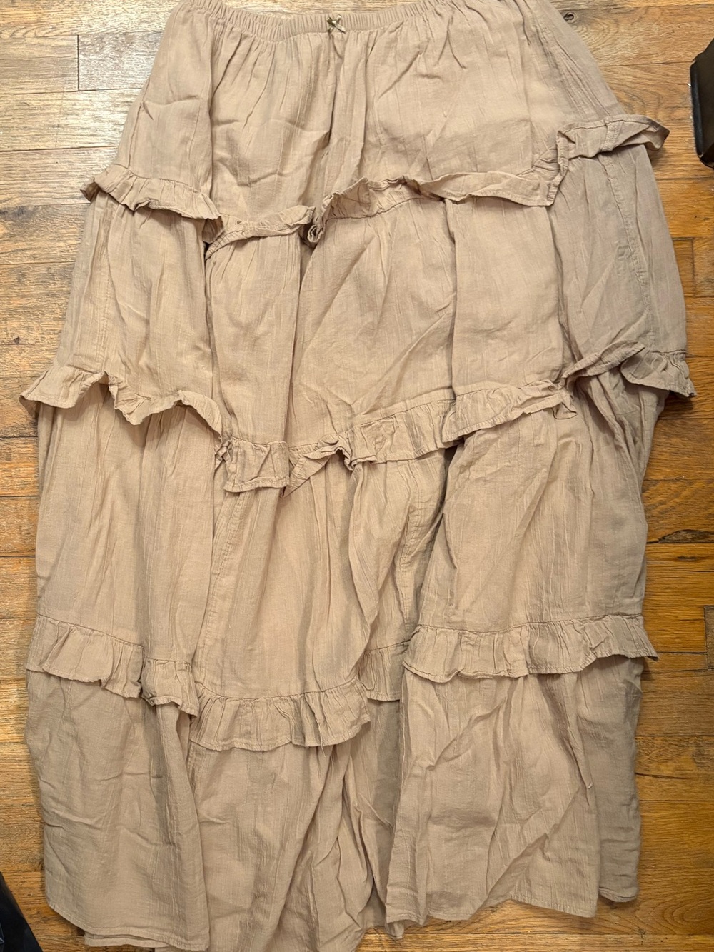 aerie Neutral Tiered Ruffle Maxi Skirt - Tan
